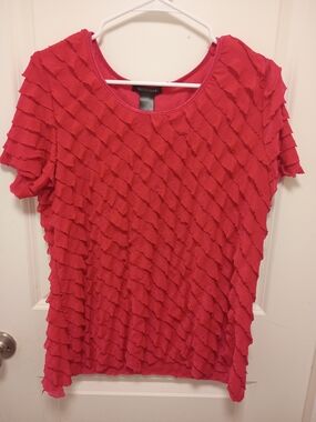 Notations Coral Layered Ruffle Short Sleeve Top